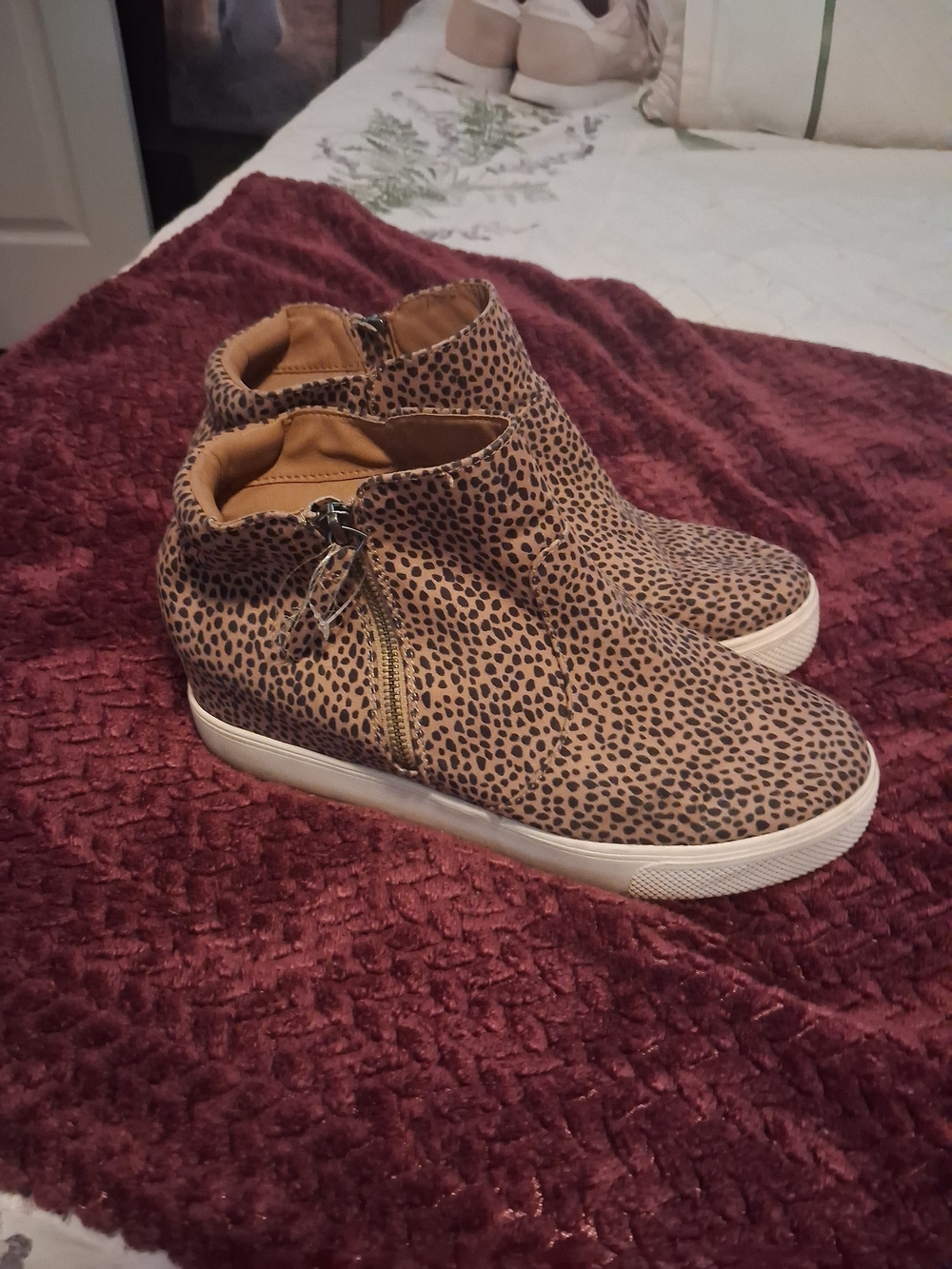 Womens Animal Print Slip-On Wedge Sneakers - Brown